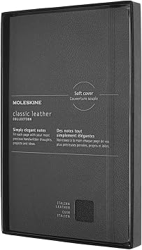 Moleskine Limited Collection Notebook Leather, Large, Ruled, Soft, Open Box, Black (5 x 8.25)