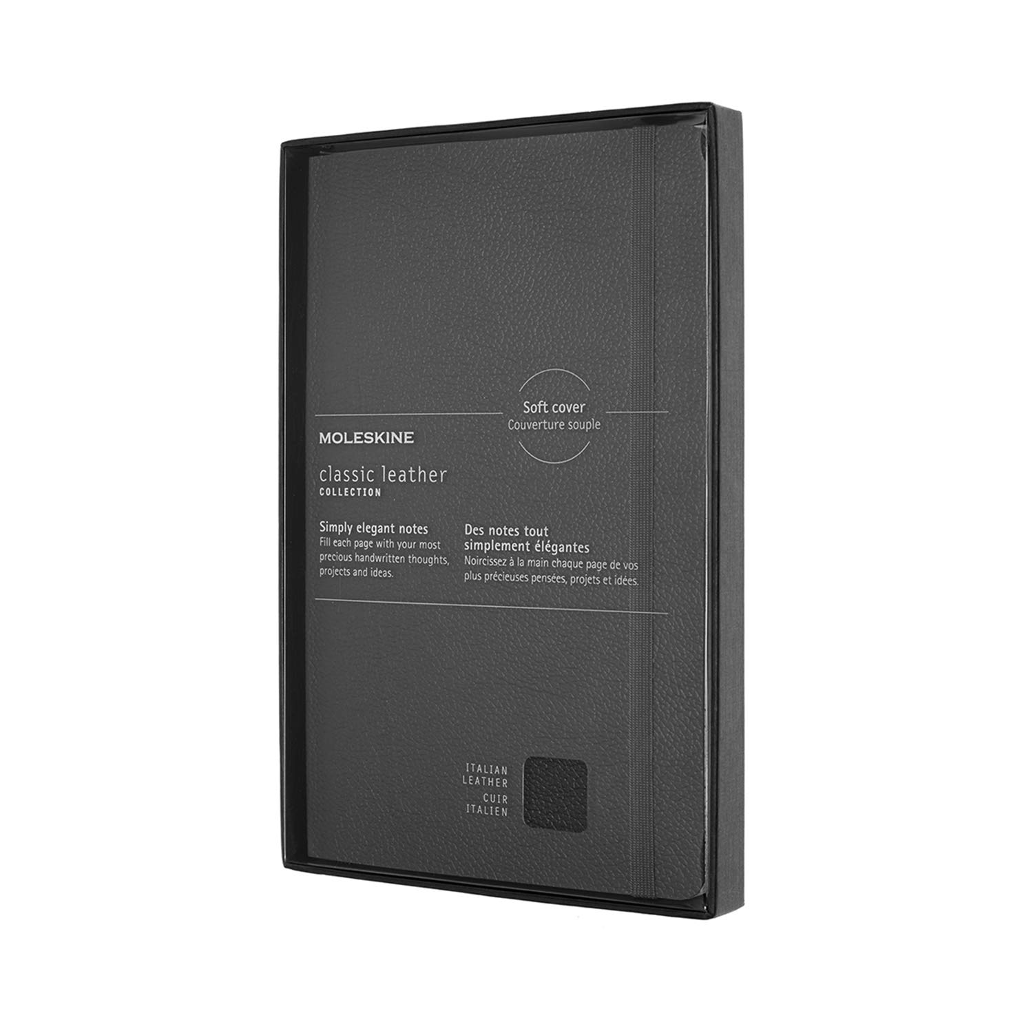 Moleskine 13 x 21 cm Leather Notebook with Ruled Pages, with Box and Clear Lid, Soft Cover - Black