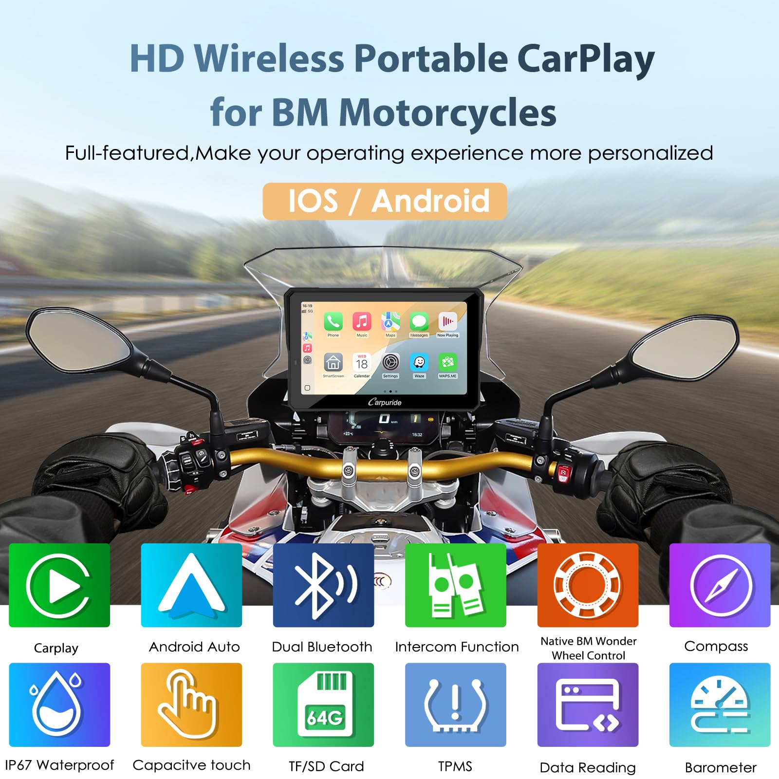 Carpuride W702BS Pro Carplay scherm voor BMW motorfiets Nativ