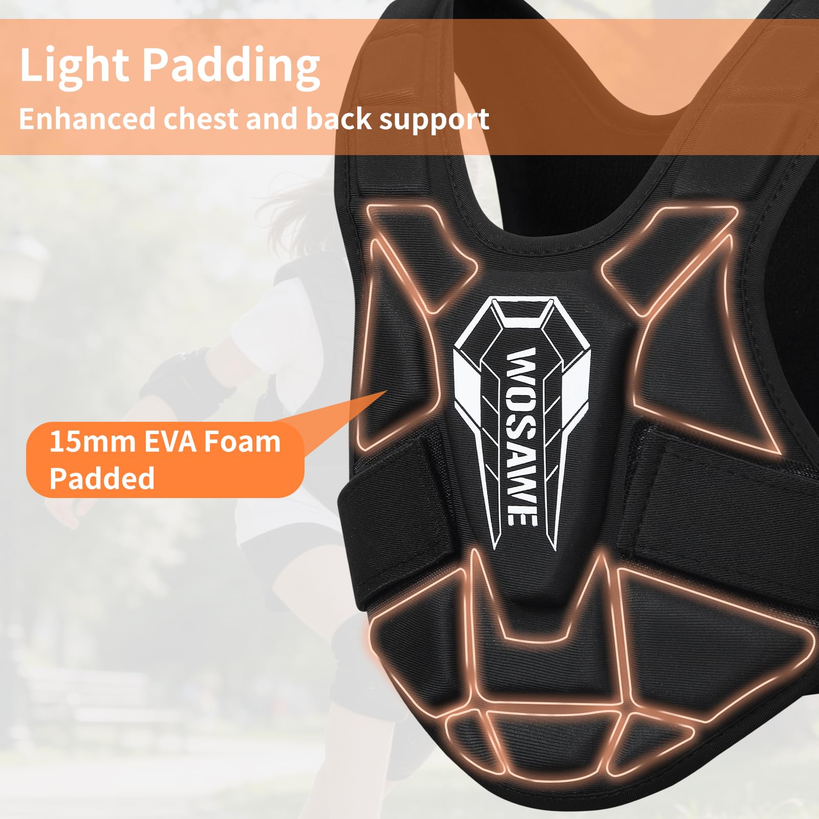 WOSAWE Gilet Sportif Enfant, Haut Respirable Rembourré pour Cyclisme, Trottinette, Snowboard et Football, Noir