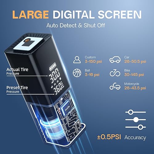 Miniatura 2 de Inflador de neumáticos, compresor de aire portátil, inflado 5 veces más rápido, bomba de aire inalámbrica de 150 PSI para neumáticos de automóvil