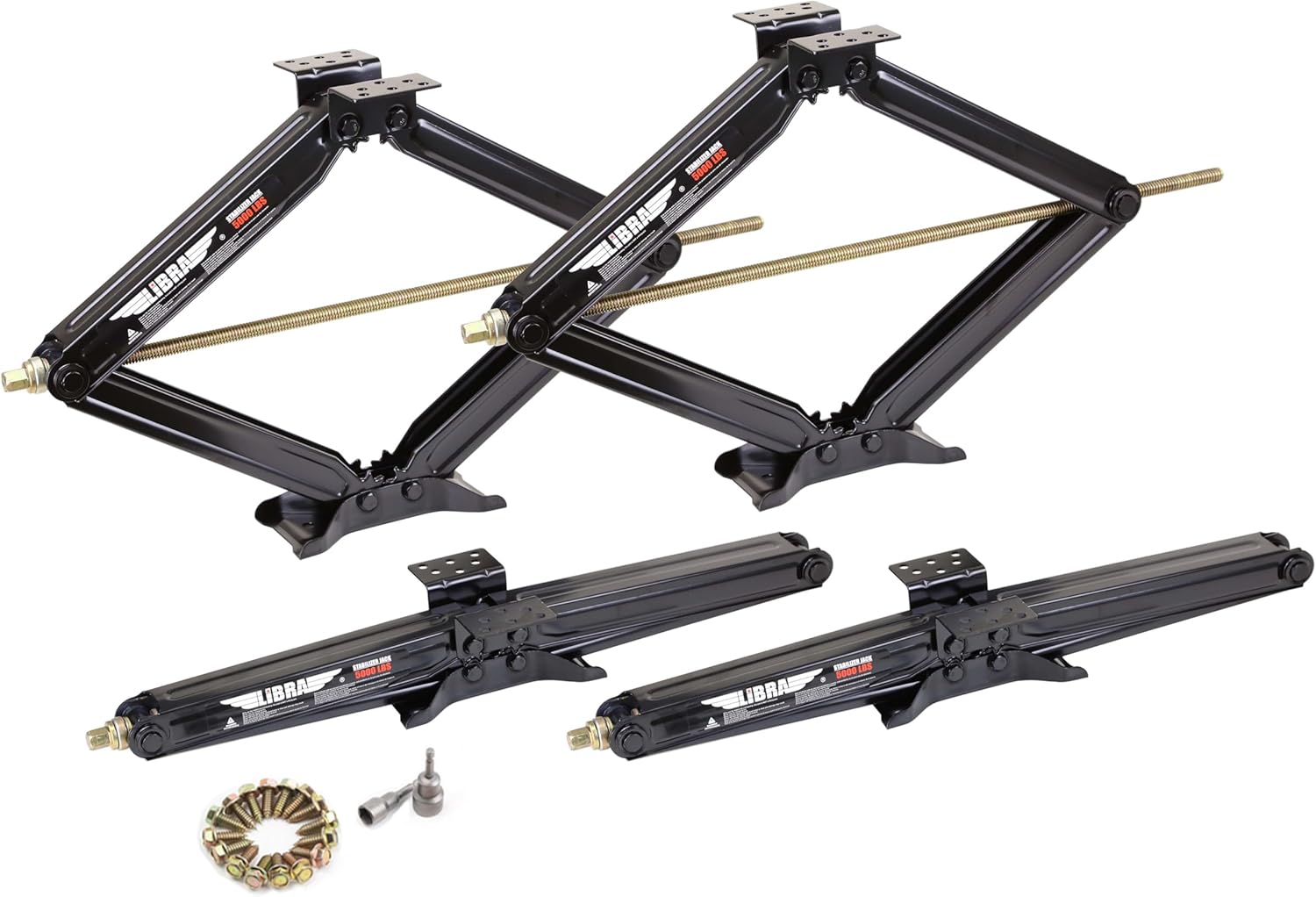 LIBRA Set of 4 30″ 5000lbs RV Trailer Camper Stabilizer Leveling Scissor Jacks w/Twin Energy Drill sockets & mounting {Hardware} Set