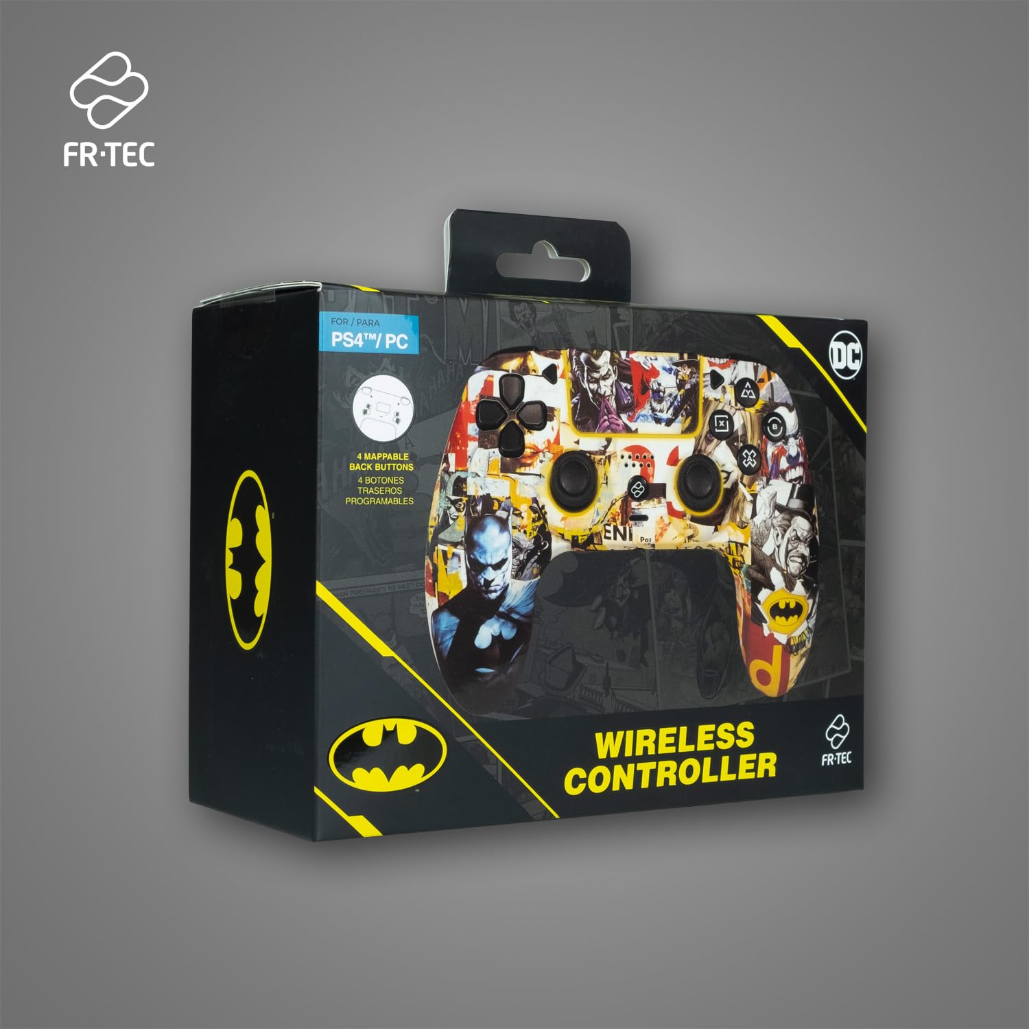 FRTEC – Mando Inalámbrico con Luz LED RGB Compatible con PC y PS4, Gamepad Bluetooth, Batería 950mAh, 10 horas de autonomía (Batman)