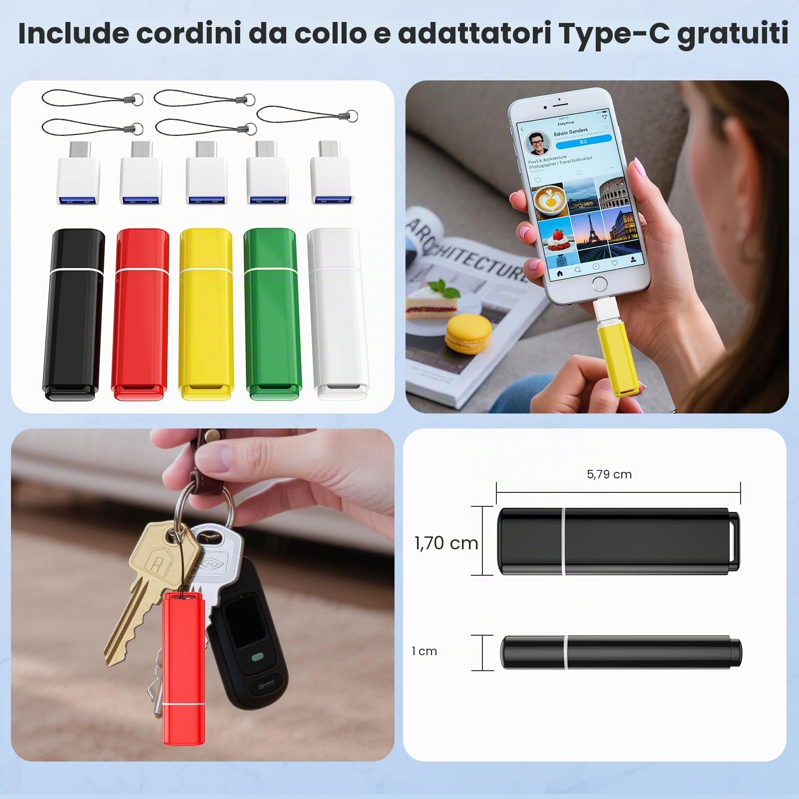 ABLAZE Chiavetta USB 3.0 64GB 5 Pezzi con adattatori Type-C Pen Drive 64GB | per PC/smartphone/computer