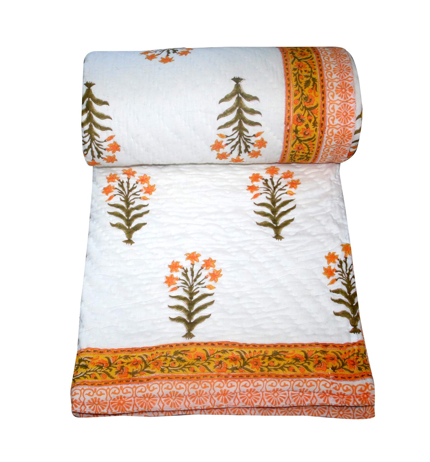 thehandicraftworld Floral Bedding Tulip Summer Floral Bedspread Twin King Size Orange White Flower Quilts Soft Breathable Thin Coverlet Bedding Cover (Twin - 60x90 Inch)