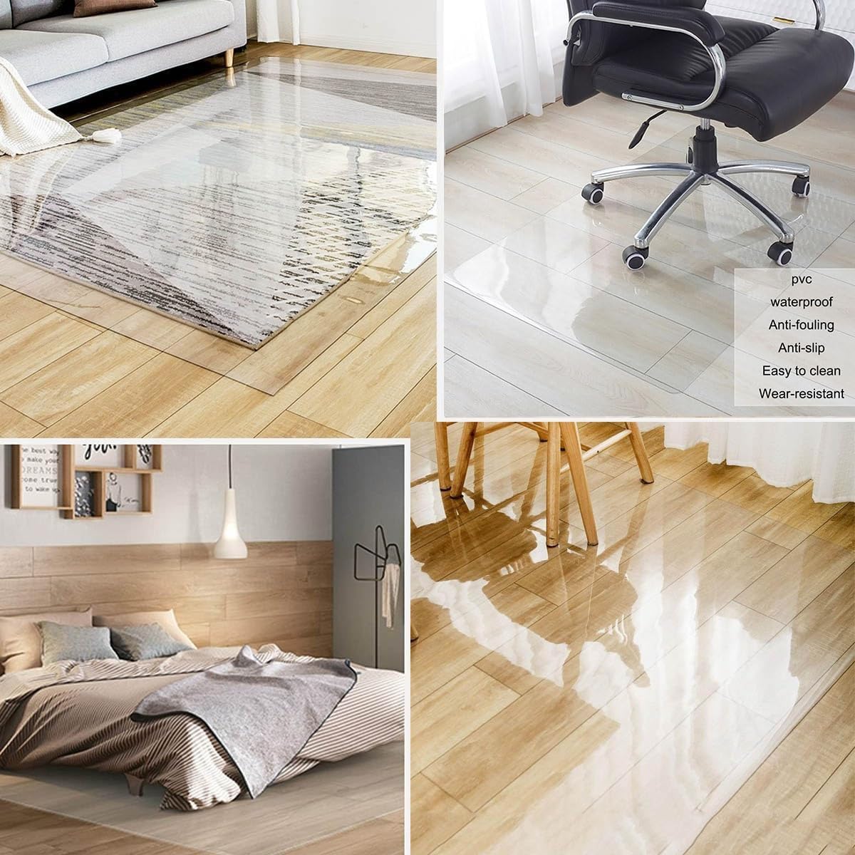 Tapis De Chaise Transparent COSYLAND – 120x90 Cm, PVC Antidérapant, Protection Sol Dur Pour Bureau Et Maison - 11
