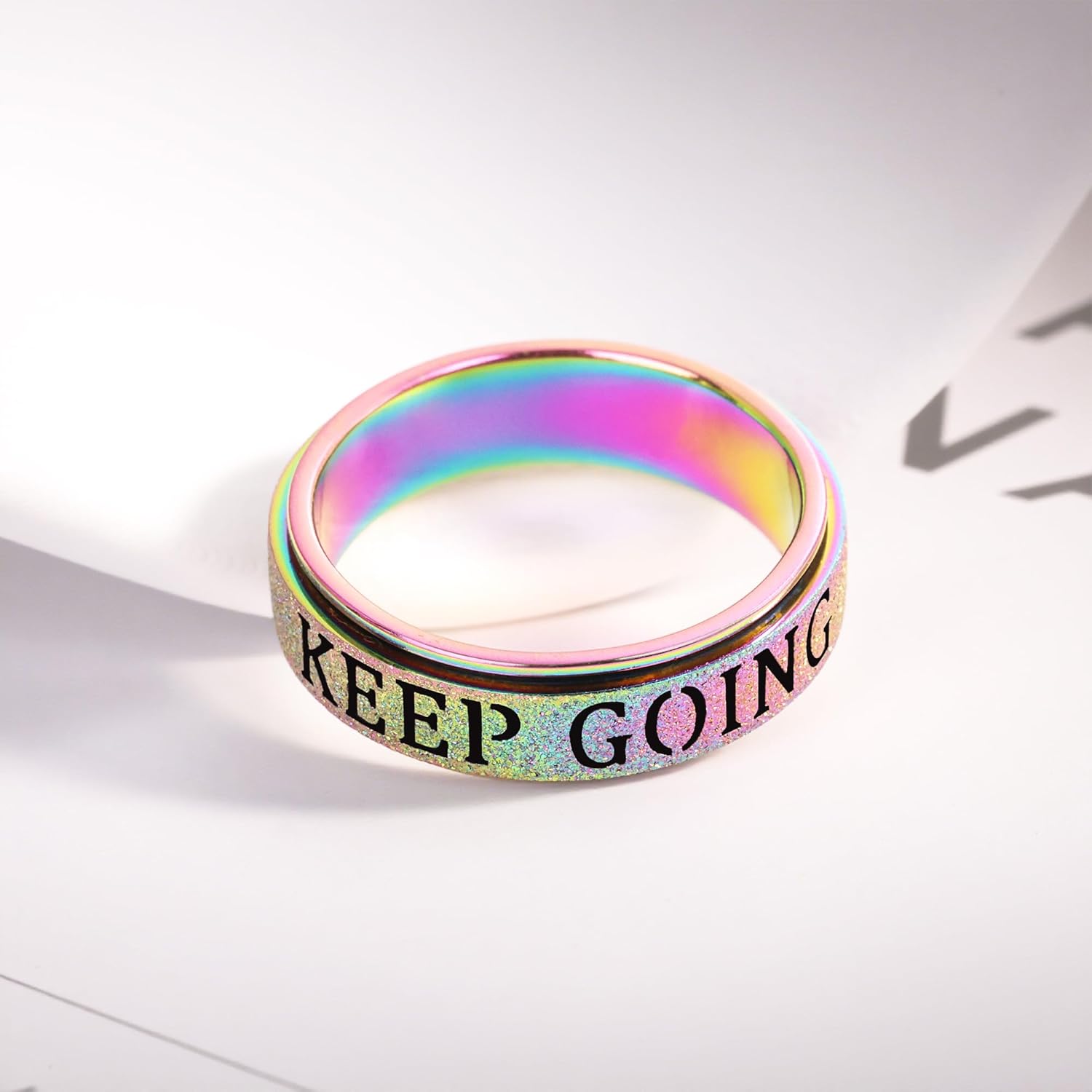 OreilleStar Fidget Anxiety Ring for Women: Spinner Toys Adults Keep Going Symbol Band Cute Thumb Ring Stainless Steel Gold Silver Black Size 6 7 8 9 10