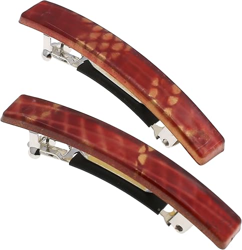Camila Paris CP3031 French Hair Barrette Clip for Girls, Set of 2 Red Rubberized Metal Clasp Strong Hold Grip Hair Clips for Women, No Slip Durable Styling Girls Hair Accessories, Made in France