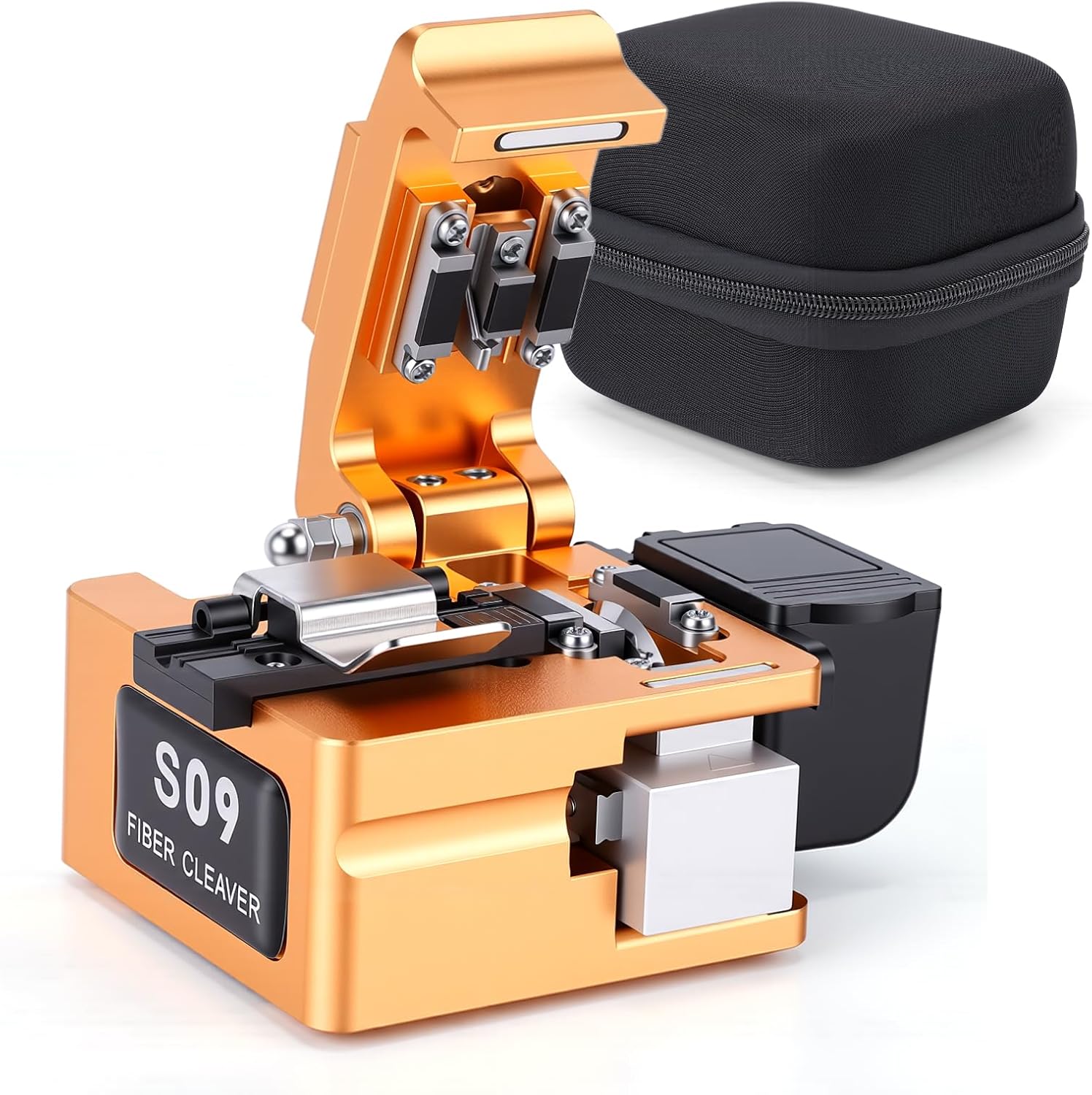 Optical Fiber Cleaver, 48,000 Cleaves Capacity with 16 Cleave Auto Scrap Collection Accurate FTTH Fiber Optic Cutter for 0.25/0.9/3.0mm Optical Cable (Gold)
