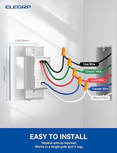 Miniatura 9 de ELEGRP Interruptor inteligente con sensor de movimiento, interruptor de luz Wi-Fi de 3 vías de 2.4 GHz, compatible con Alexa y Google Assistant,