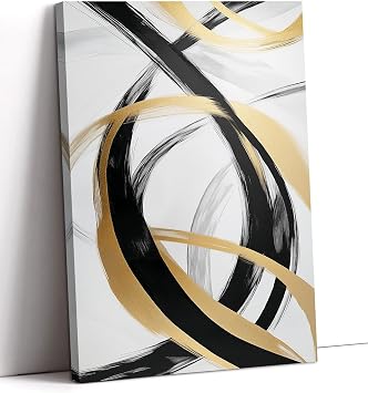 Black Wall Art Abstract Decor Line Picture Modern Painting Black and Gold Canvas Prints for Living Room Bedroom Home Office Hallway Wall Decor Framed - 12.00"x18.00"