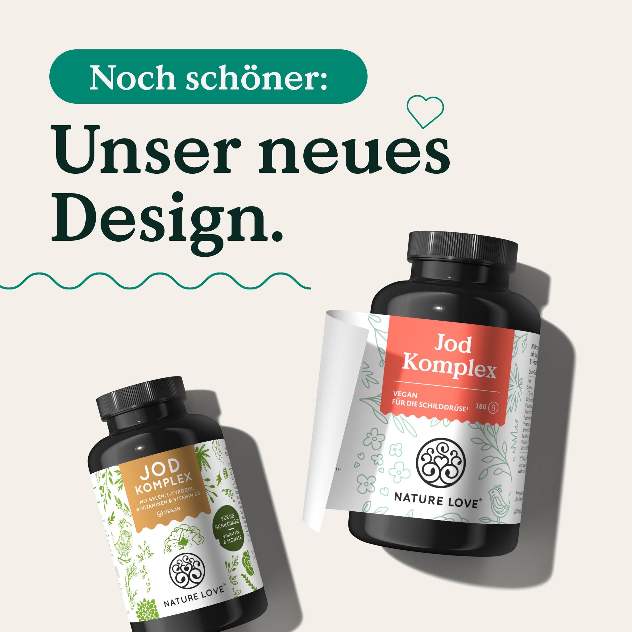 NATURE LOVE® Jod Komplex für die Schilddrüse - 180 Kapseln - mit Jod, Selen, L-Tyrosin, Vitamin B & D - Alternative zu Jod Tabletten - 6 Monate Reichweite - hochdosiert, vegan & laborgeprüft