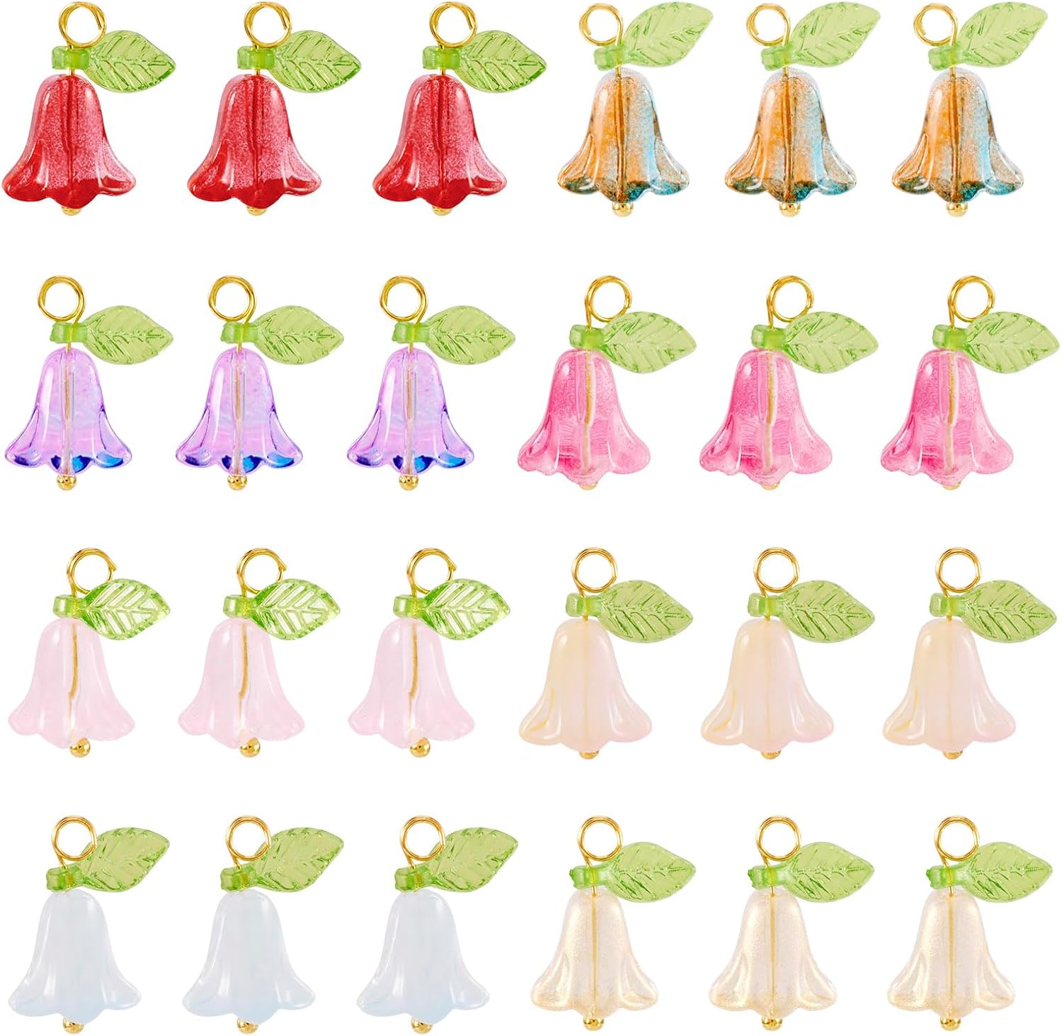 80Pcs Glass Tulip Flower Charms Cute Glass Crystal Plant Dangle Earring Pendants Brass Findings Acrylic Leaf for Crafts DIY Wine Glass Keychain Jewelry Making Supplies 17x11mm - Image 7