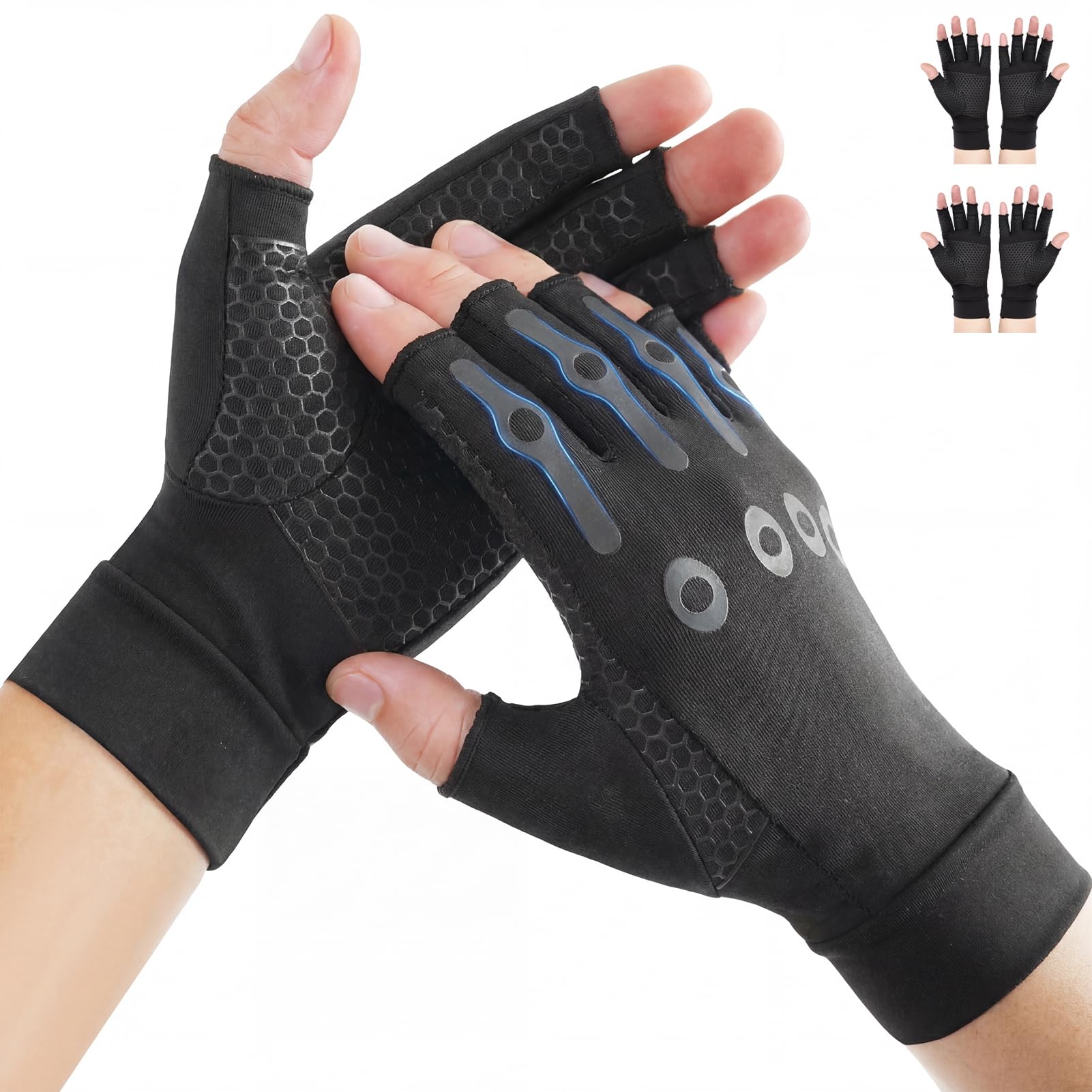 Donfri 2 Pairs Compression Gloves for Arthritis Hands, Fingerless Raynauds Gloves for Wrist Support – Relieve Rheumatoid Pain (L)