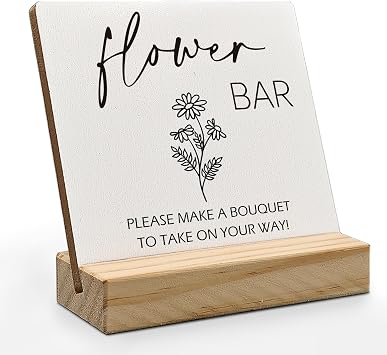 Flower Bar Desk Decor, Flower Bar Sign, Bridal Shower Sign, Wedding Flowers Wood Plaque, Wedding Accessories for Reception Wooden Plaque Sign with Wood Stand for WeddingTable Decor