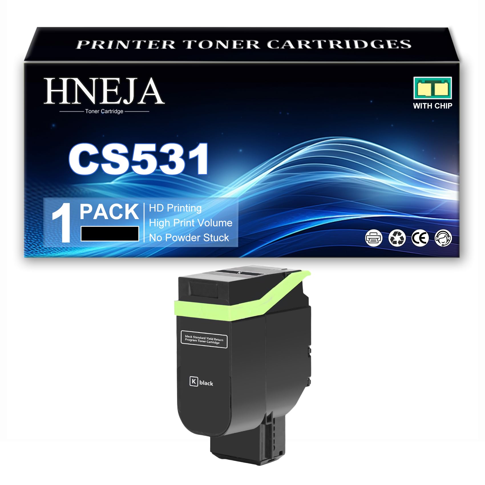 Cartouche Toner CS531, Cartouches Toner Compatibles 75M20K0 75M20C0 75M20M0 75M20Y0 pour Lexmark CS531 CS531dw CX532 CX532adwe CS632 CS632dwe CX635 CX635adwe Imprimantes,Black-1 Pack