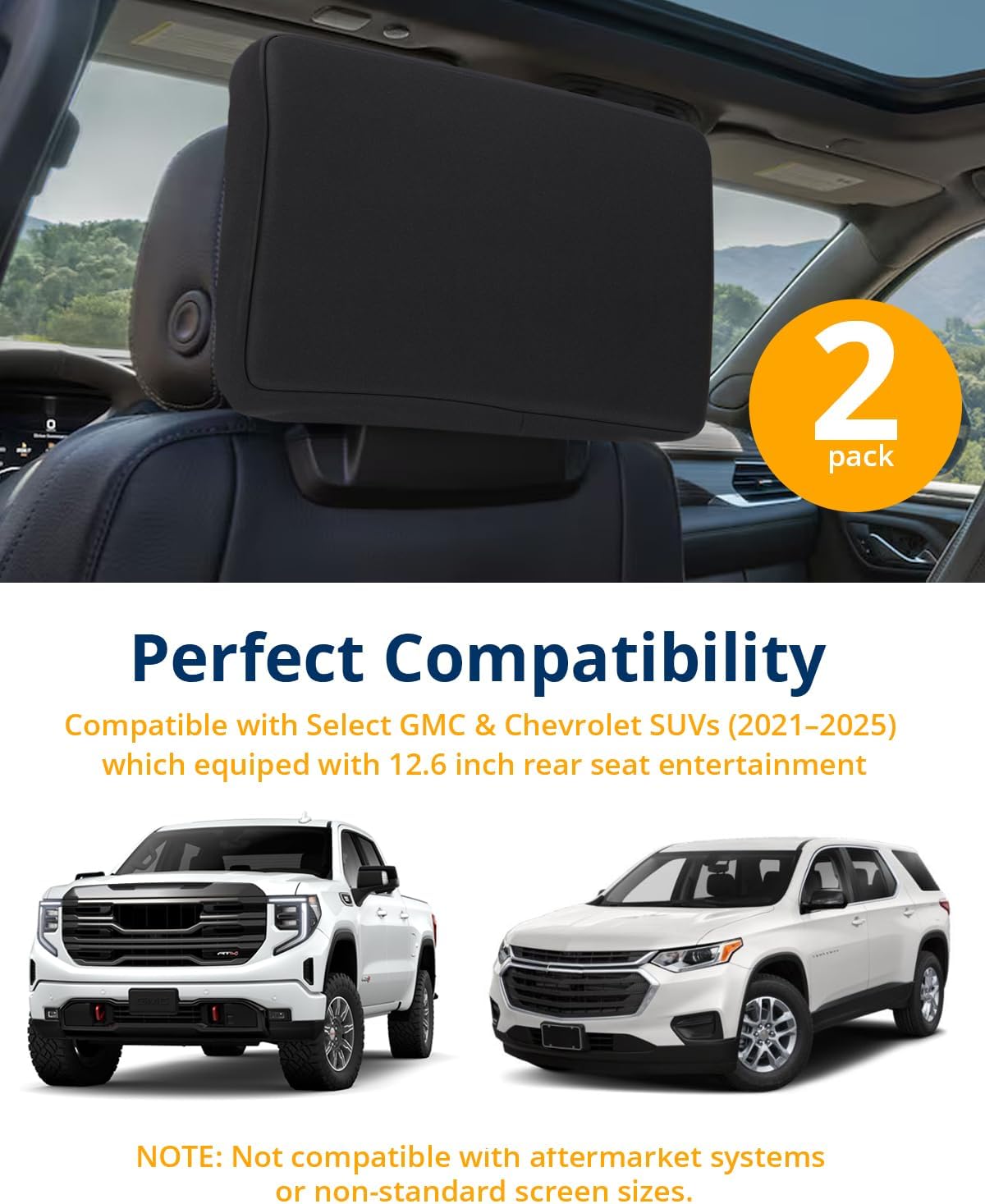 WEIGUZC 2-Pack Neoprene Protective Padded Cover for Rear Seat Entertainment Screen - for GMC Yukon/Tahoe/Suburban, Cadillac Escalade 2021-2025 2026-2mm Neoprene Dust Shield with Drawstring