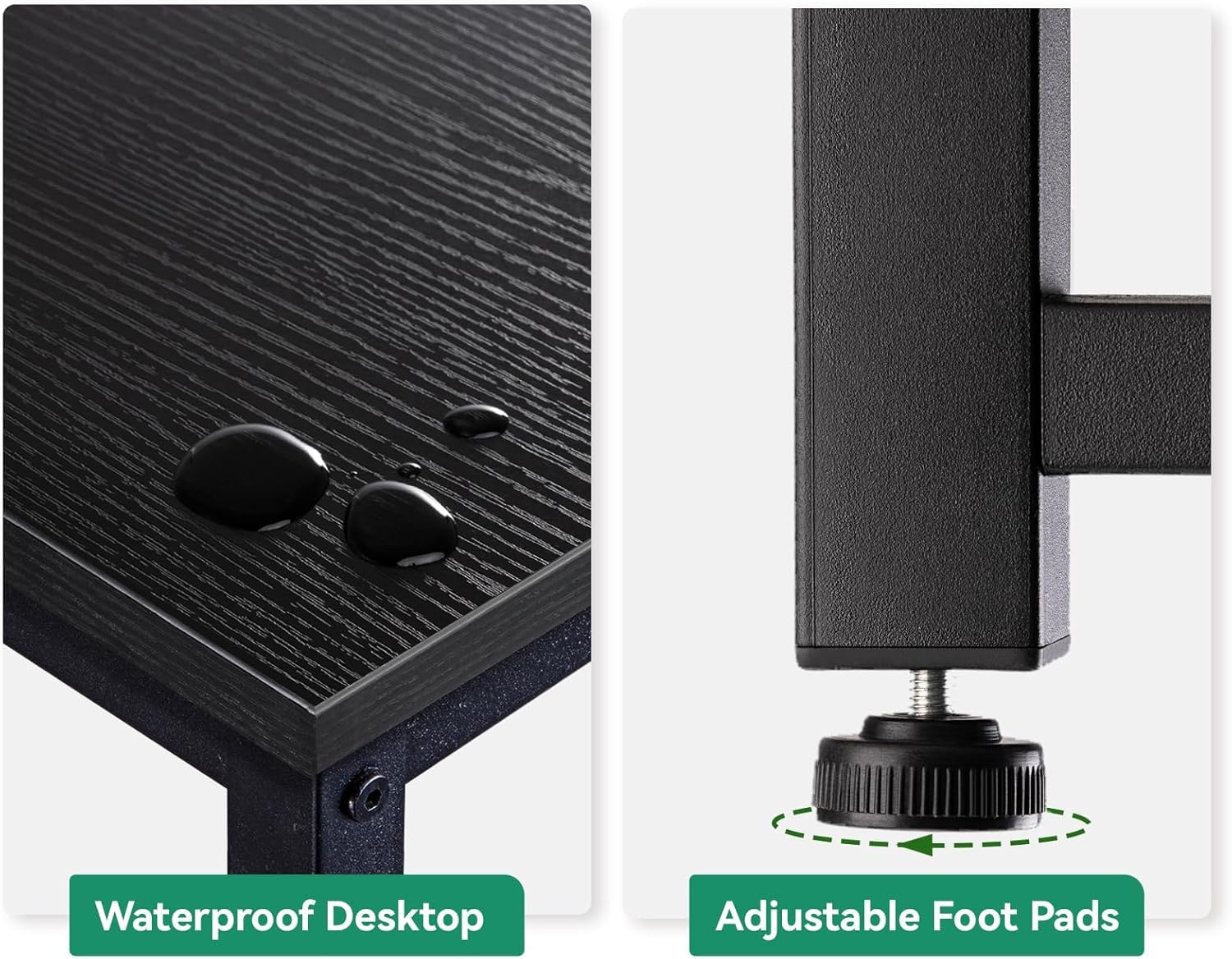 Close-up of the AODK L-Shaped Desk's waterproof desktop and adjustable foot pads