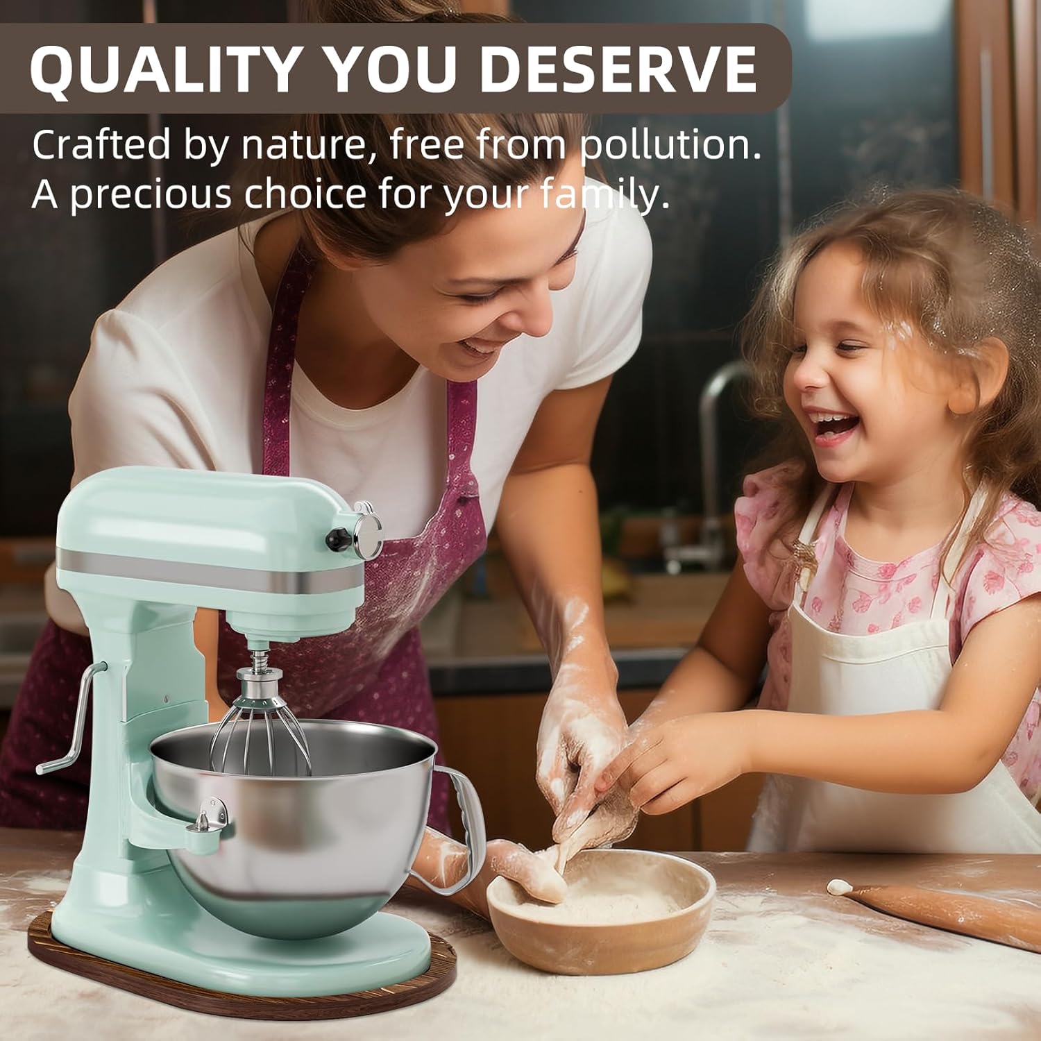 Double-layer Thickened Acacia Wood Mixer Slider Mat for KitchenAid 5-8 Qt Bowl Lift Stand Mixer Kitchen Appliance Slider Tray Countertop Storage Attachments