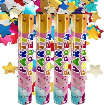 Set 4 Confetti Cannons Paper Poppers Colourful Glitter Star Pop Gun Confetti Shooter Celebrate Proposal Wedding Birthday Graduation Store Opening Anniversary Baby Shower Christmas New Year s Eve 2026