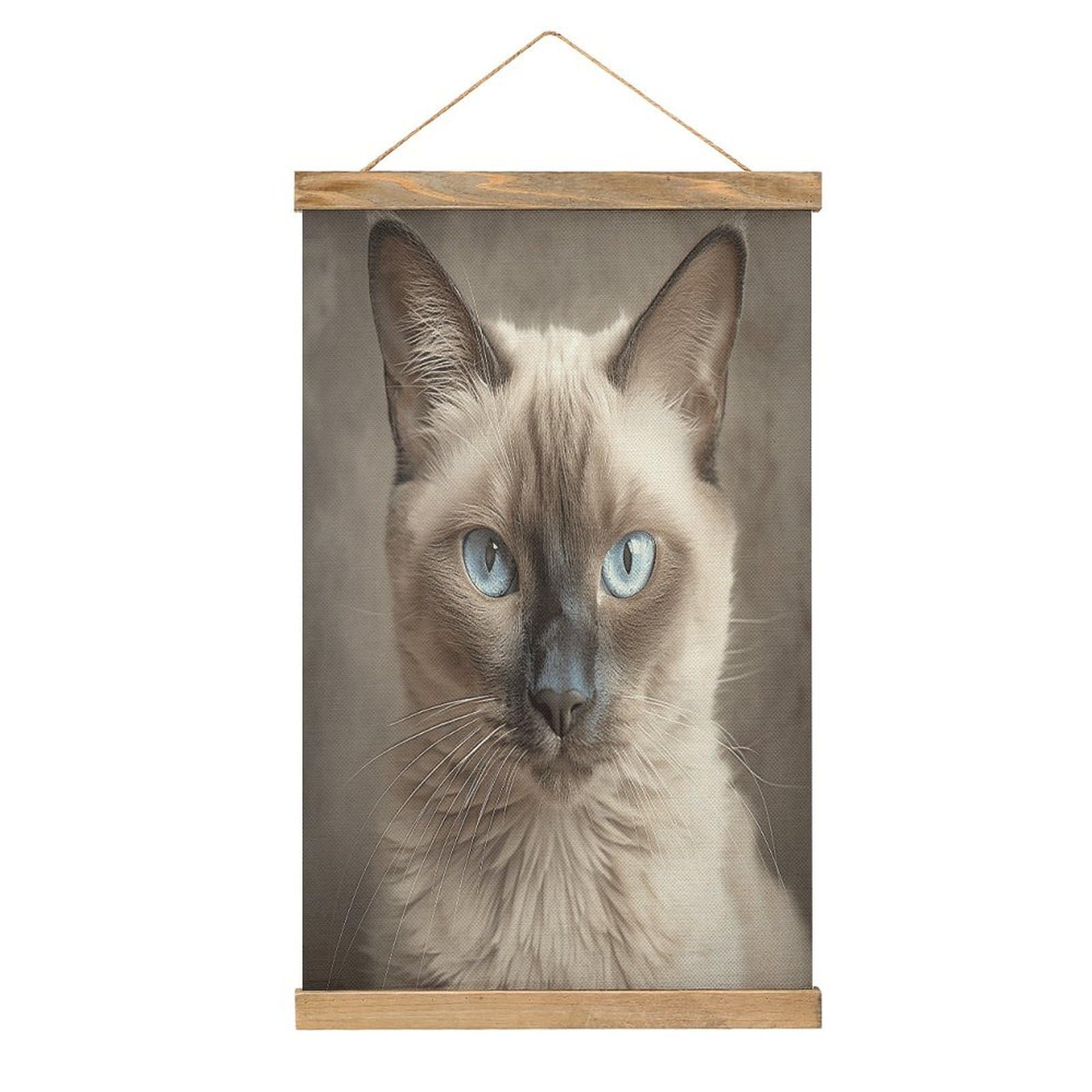 VstaDank Beautiful Siamese Cat Hanging Poster with Wooden Frame Modern Linen Hanging Painting Retro Style Wall Decor Art Painting for Living Room,Bedroom Decor Poster Frame 20.4x13.1inch