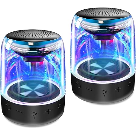 MEGATEK Dual T4-Pro IPX5 Waterproof Portable Bluetooth Speakers with Cool LED Lights & Wireless Stereo Pairing, 12 Watts Loud 360° HD Sound & Rich Bass, Small Speaker Set for Outdoor, Shower, & Pool