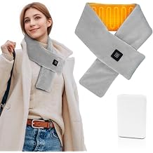 Girasol Heated Neck Wrap Heated Scarf for Neck Pain Relief, Neck Heating Pad with 5000mAh Power Bank, Cordless Thermal Neck Brace Electric Heated Neck Warmer with 3 Heating Levels Light Grey