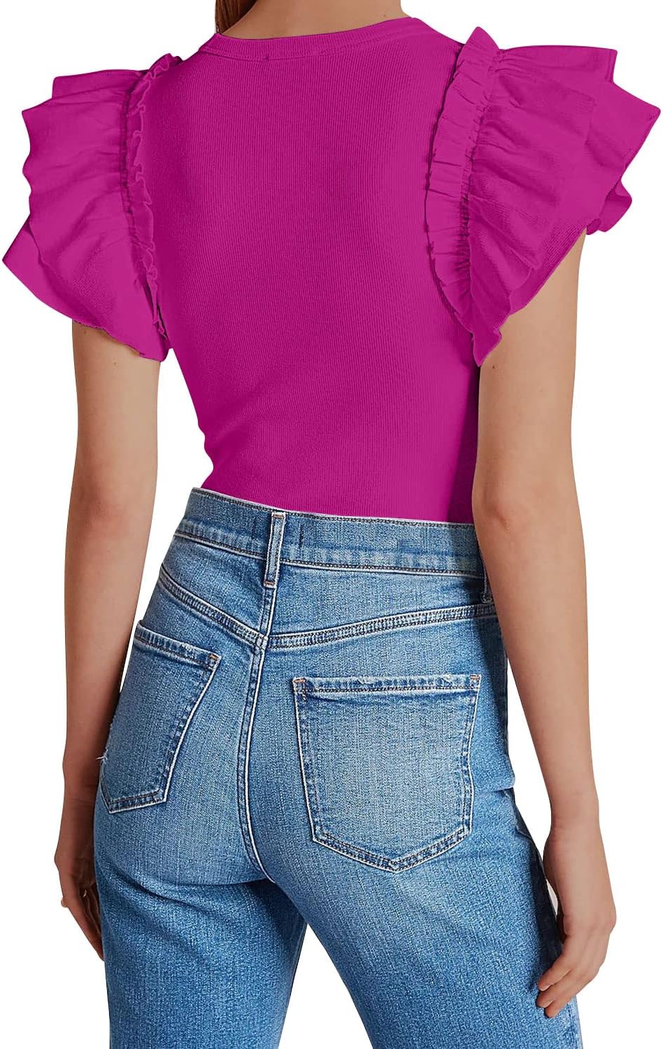 DOROSE Womens Summer Tops Sexy V Neck Casual Ruffle Short Sleeve Shirts Blouses - Image 2