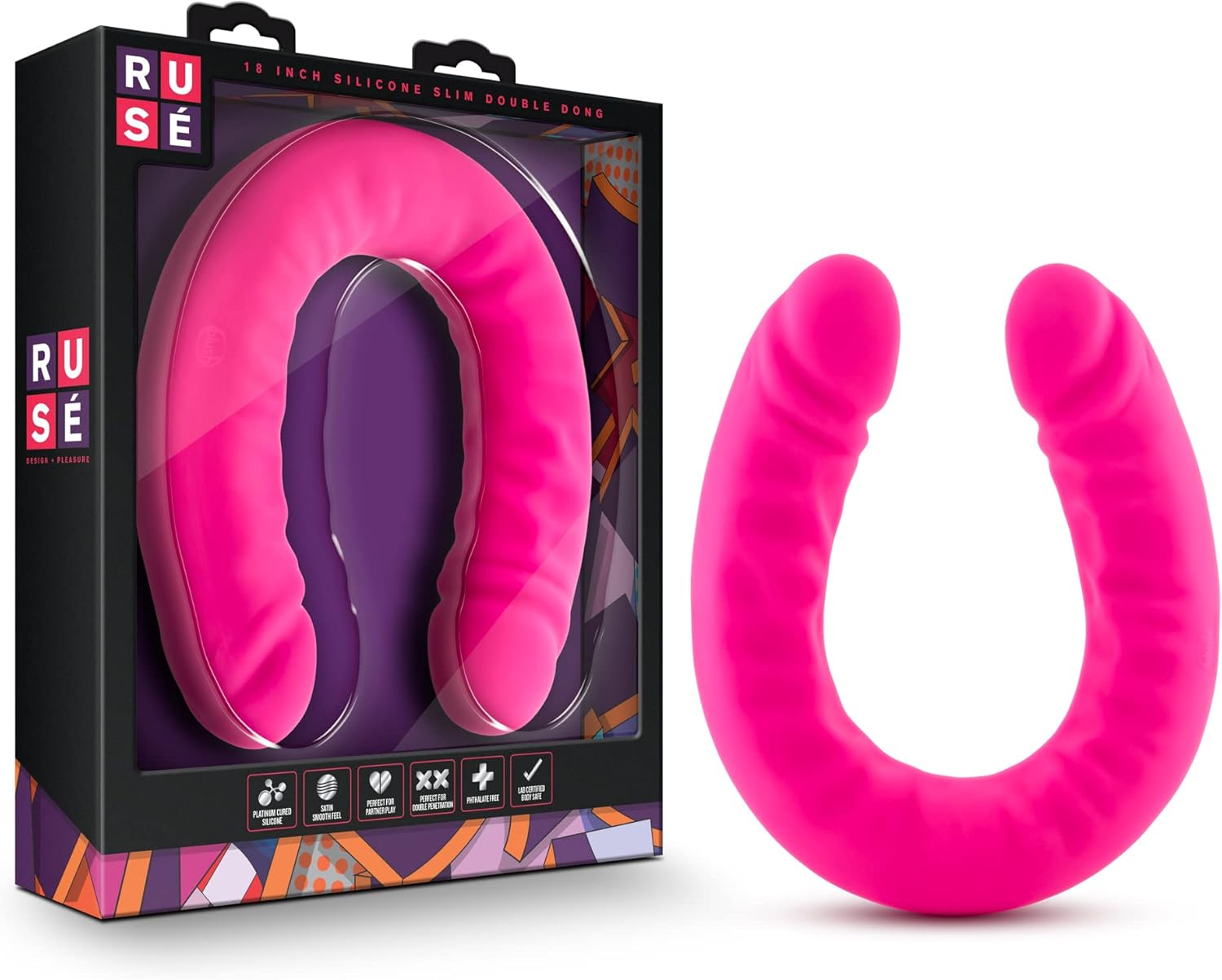 Blush Ruse 18" Realistic Silicone Dildo - 1.5" Wide G-Spot Anal Vaginal Double Penetration Toy - Ultrasilk Soft U-Shape Cock for Partner Play Women Men Couples Dual Head Penis Adult Sex Toy - Hot Pink