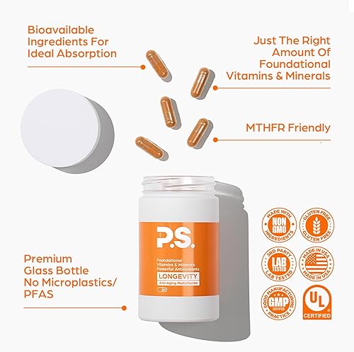 Miniatura 7 de PS Longevity Suplemento antienvejecimiento Multivitamínico metilado premium para hombres y mujeres Suplemento antioxidante natural Vitaminas B