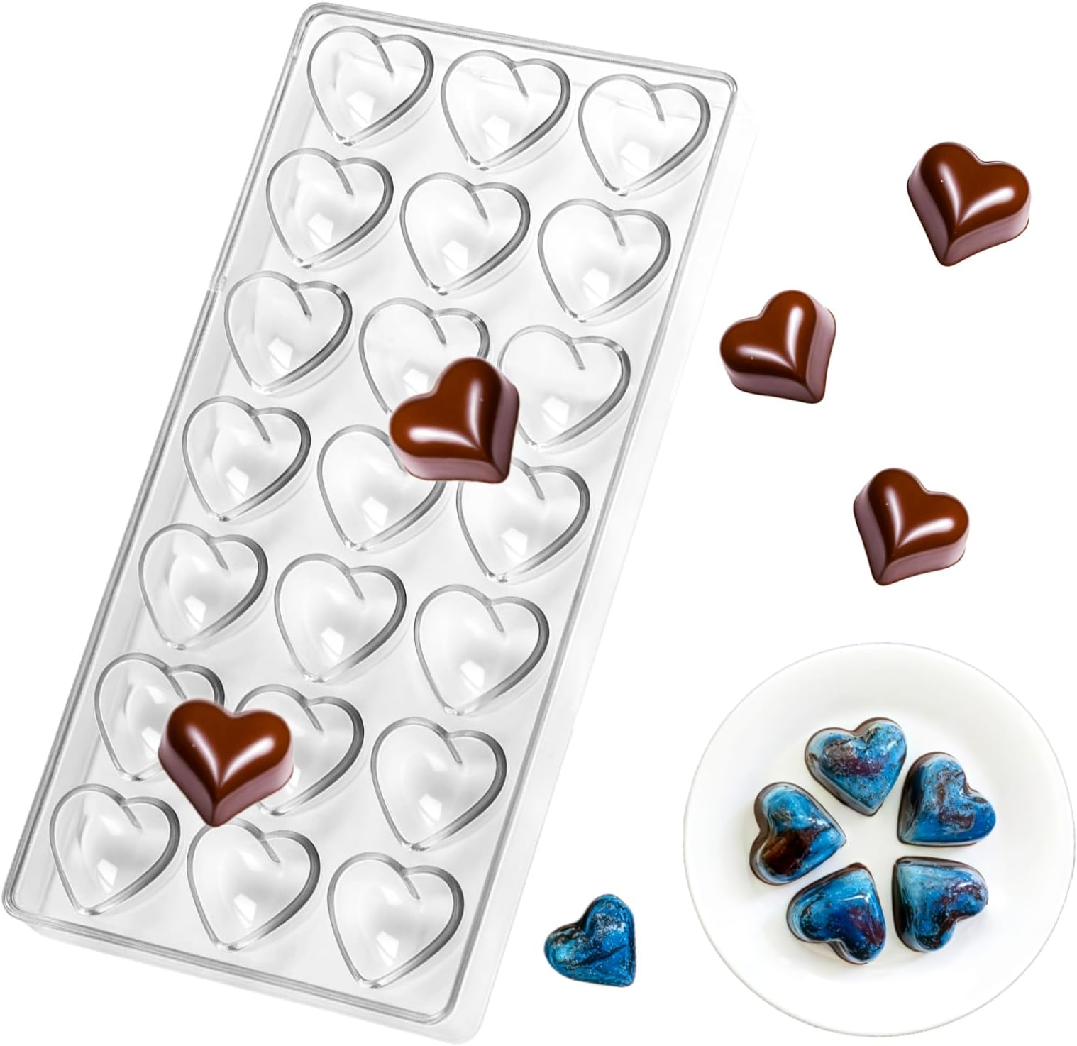 Heart Chocolate Candy Mold, DIY Mold, Polycarbonate 21 Holes, Candy Mold, Silicone Mousse Mold, Baking Chocolate Mold, 3D Cute, Stylish, Simple, Convenient, Reusable, Decorative, Home, Kitchen