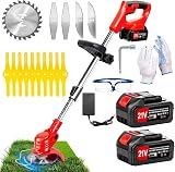 Cordless Strimmer, Telescopic Lightweight Grass Trimmer with 2 X 21V Lithium Battery, Metal Blade Strimmer with 3 Types of Blades, 90° Head Rotation, Retractable, Suitable for Garden Lawn - 1