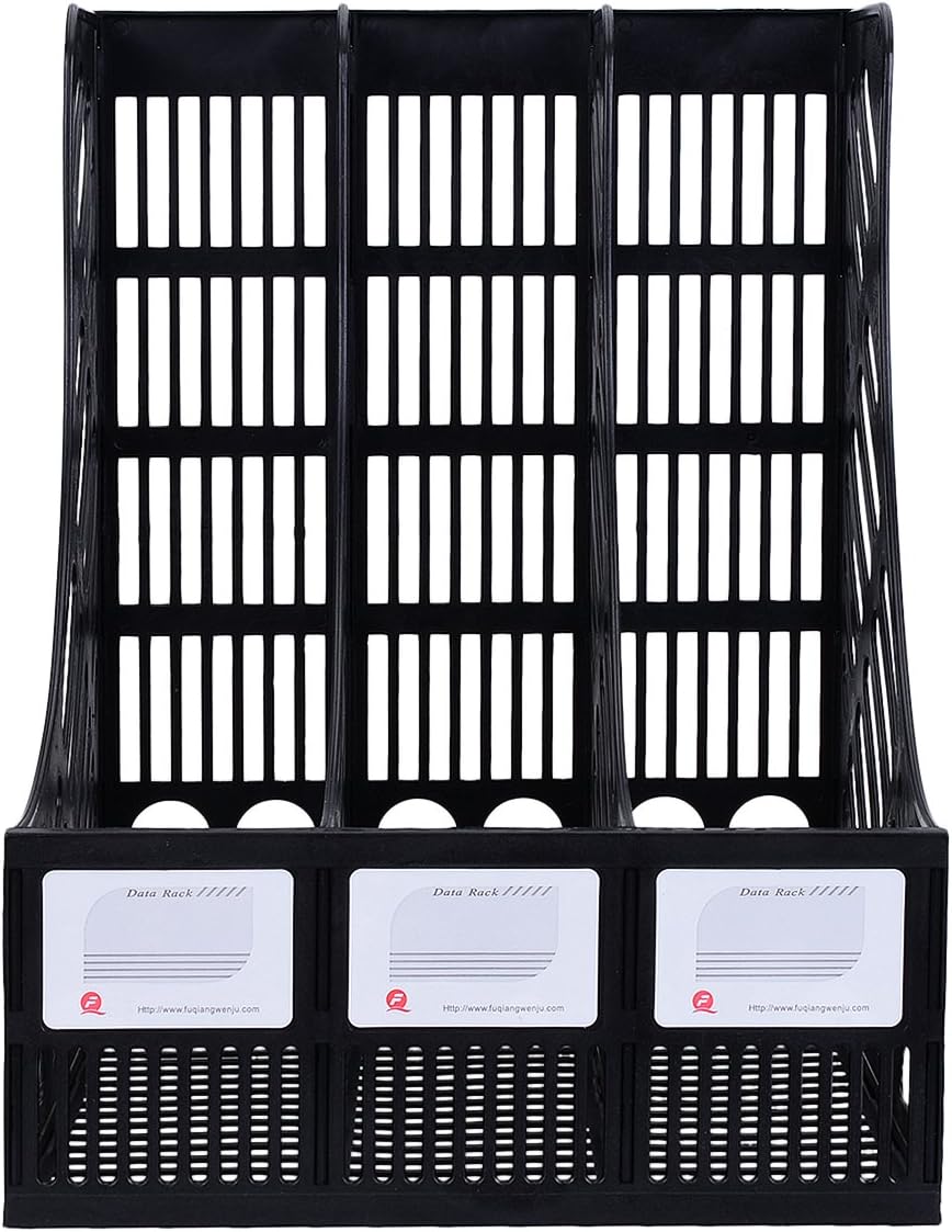 VemMore for Mesh Desktop Triplicate Frames File Dividers Document Cabinet Rack for Magazine Three-grids Plastic File Storage Organiser Box Black