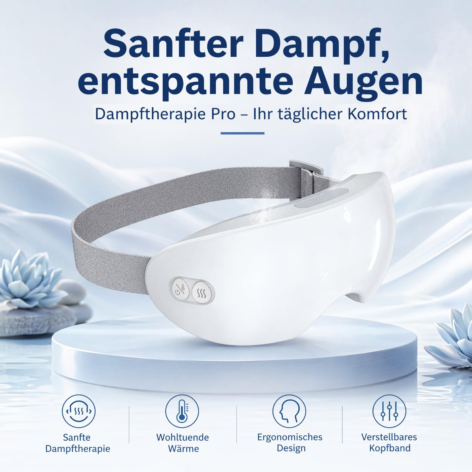Masque Chauffant Sans Fil, Massage, Masseur Oculaire avec Chaleur, Masque Yeux, Réduit la Fatigue Oculaire Améliorent le Sommeil, Migraine, Compresse Chaude Lavable, Cadeaux pour Femme et Homme