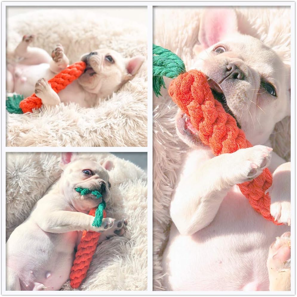 BlUESPACE 6 Pack Durable Puppy Chew Toys for Teething Small Dogs,Interactive Suction Cup Dog Toy Pack ,Funny Cute Duck Squeaky Toys Keep Your Puppies Busy， Natural Cotton Ropes Non-Toxic and Safe