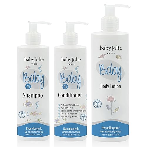 Baby Jolie Set de baño para bebés Champú para bebés 7.5 oz (7.5 fl oz) + Acondicionador para el cabello 7.5 oz (7.5 fl oz) + loción 11 oz (11.0 fl