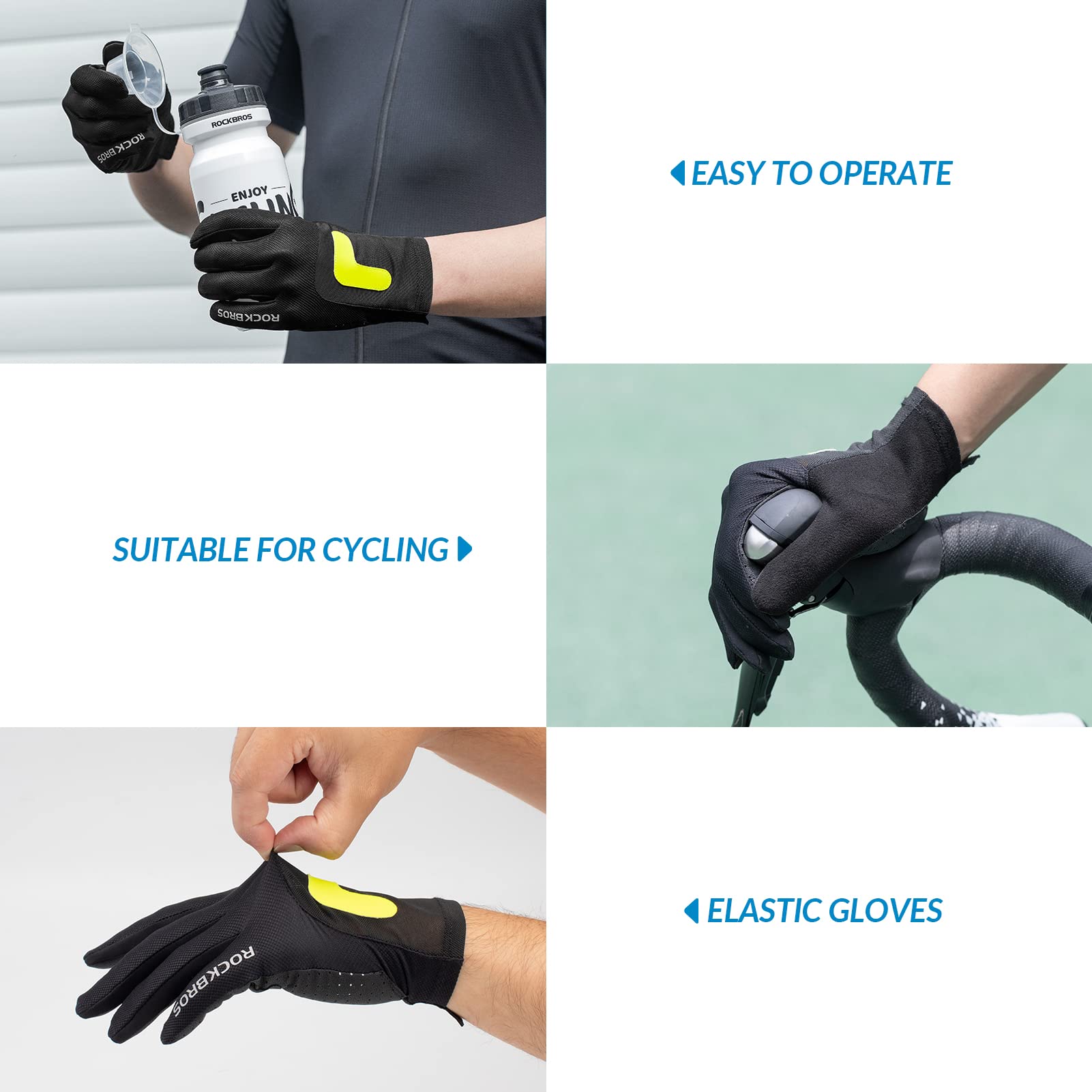 ROCKBROS Guantes de Ciclismo Pantalla Táctil para Hombre Mujer, Guantes Largos de Verano Transpirables para Bicicleta Deportes, Negro