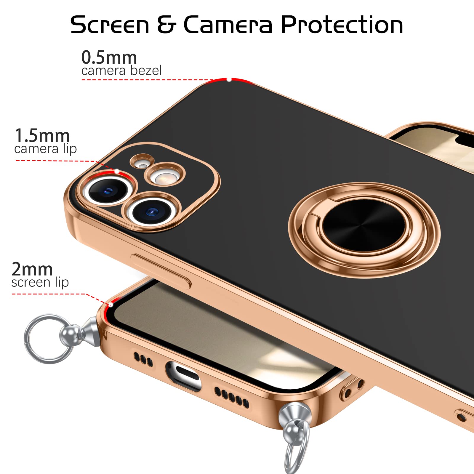 DOMAVER Custodia per iPhone 12 Pro Max con supporto ad anello a 360°, antiurto, sottile, supporto magnetico, supporto per auto, unisex, antiscivolo, custodia protettiva per iPhone 12 Pro Max 6,7