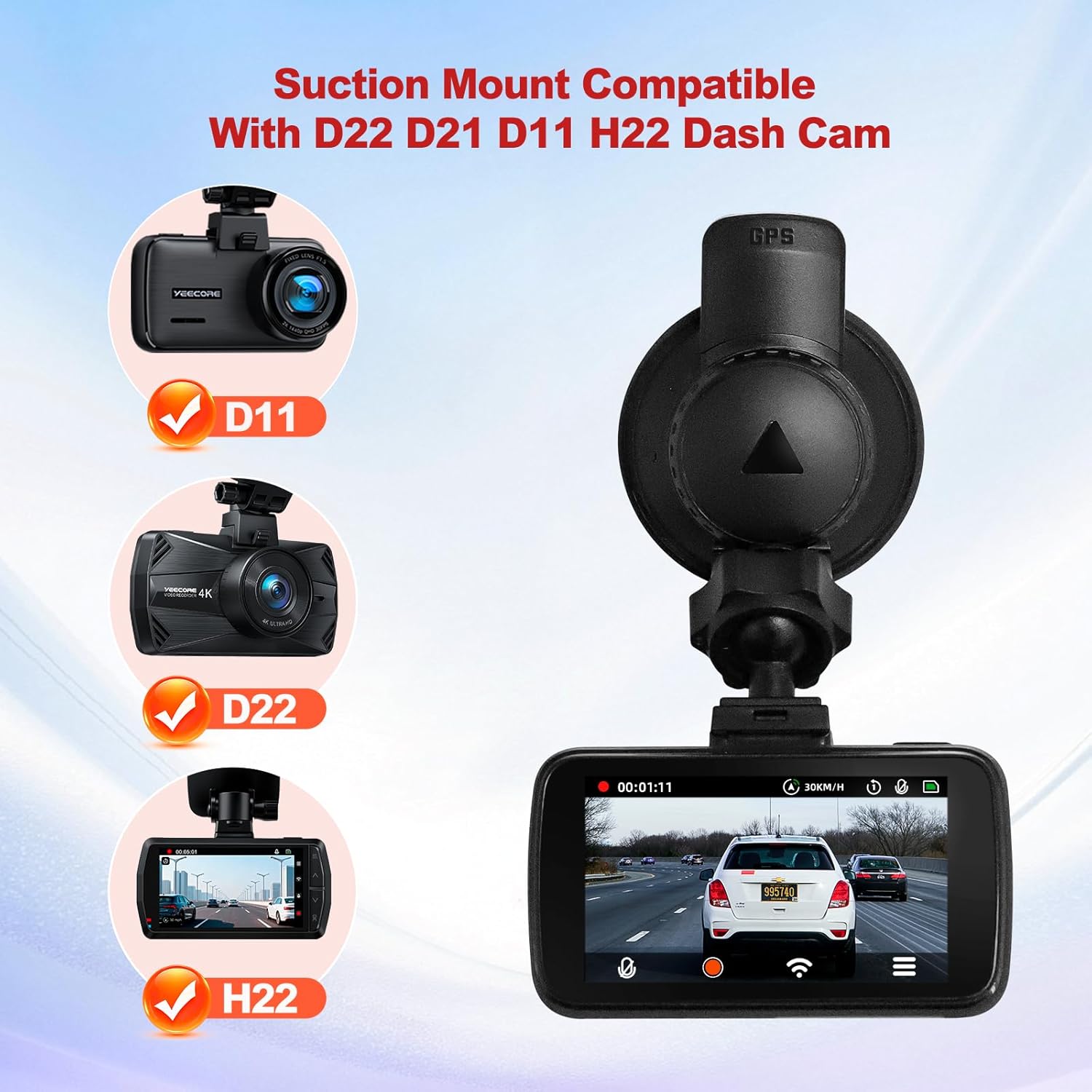 YEECORE Dash Cam Suction Cup Mount with GPS Receiver Module, TypeC USB Port Compatible H22 D22 D21 D11 Dash Cameras