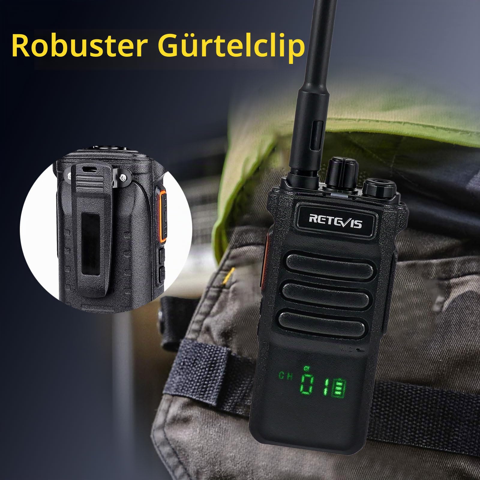 Retevis RT86 Profi Funkgerät Große Reichweite, Walkie Talkie mit Display | Wiederaufladbares Hochleistungs Handfunkgerät mit 2600mAh Akku, Robust & Notfallalarm, für Lagerwirtschaft, Schwarz, 2 Stück