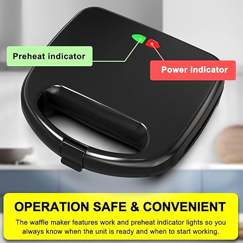 Miniatura 6 de Mini waflera, pequeña plancha para gofres con calentamiento rápido, hace pequeños bocadillos de gofre de 8 x 2 pulgadas para niños, hebilla de