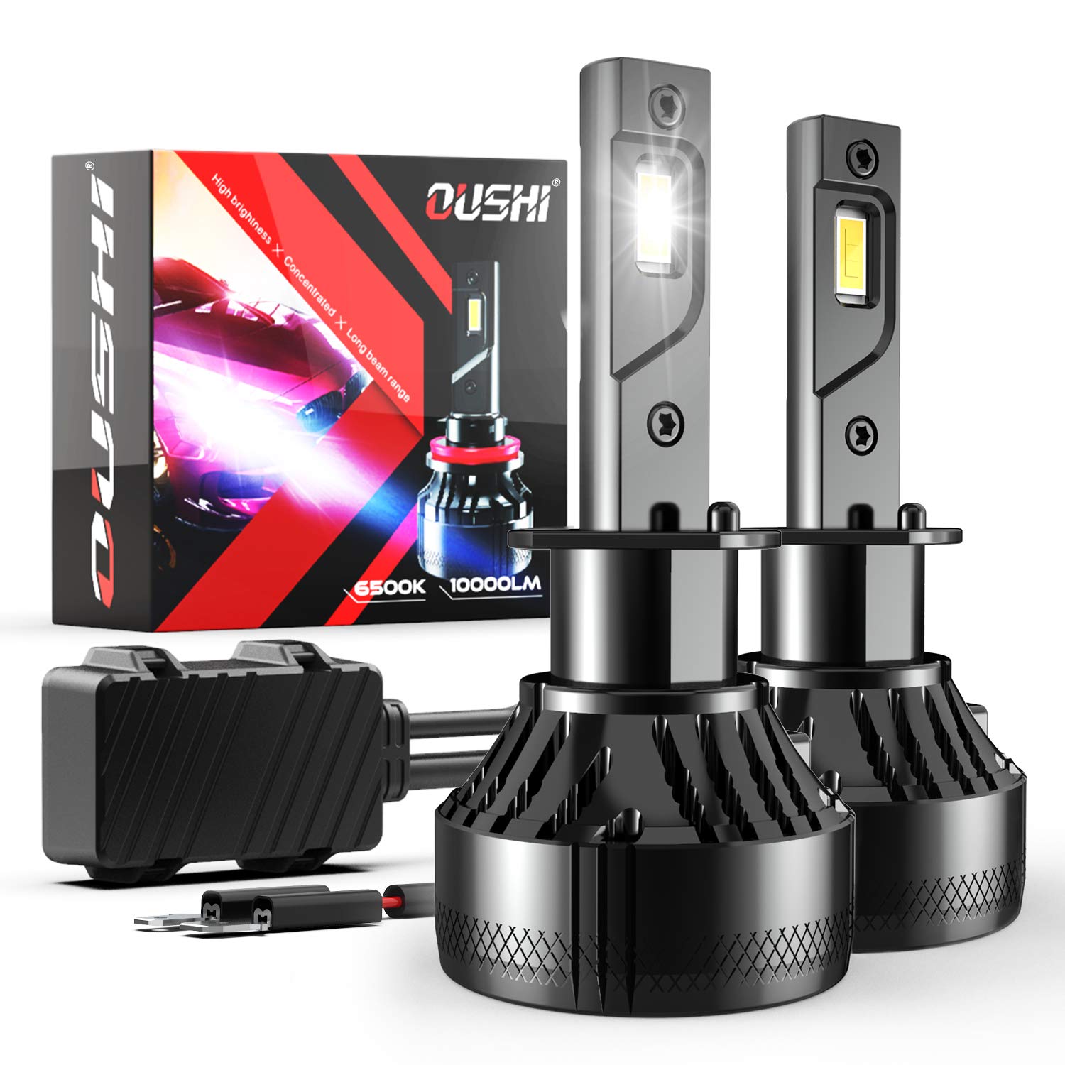 OUSHI Kit 2 Ampoules LED 9006 HB4 - 110W, 20000LM, Blanc Xénon 6500K - Pour Phares Auto, éclairage Intense Et Longue Durée