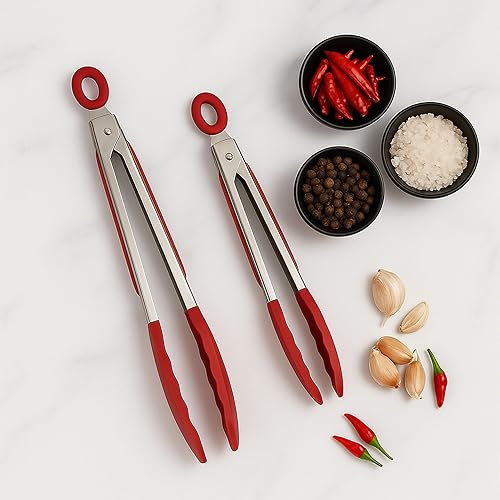Miniatura 2 de Freshware Pinzas de cocina de acero inoxidable para cocinar con puntas de silicona, pinzas de silicona para asar a la parrilla, servir alimentos y