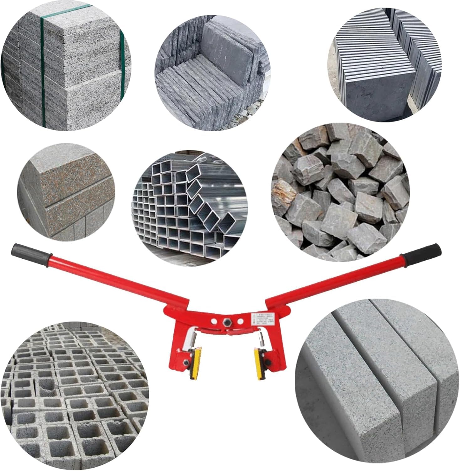 Verstellbarer Hochleistungs-Pflasterplattenheber, mit Gummi ausgekleidete Steinklemme for Granit-Marmor-Ziegel-Bordsteinpflastersteine(Opening 12-24cm)