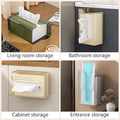 Miniatura 4 de DASITON Soporte de papel a rayas montado en la pared, organizador de papel facial, soporte de papel higiénico, soporte para caja de pañuelos para