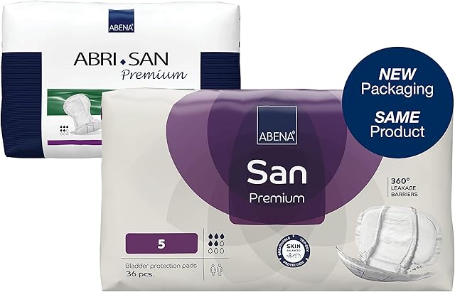 ABENA San Premium Mens & Womens Incontinence Pads, Breathable & Comfortable, Fast Absorption, Discreet & Effective Shaped Incontinence Pads for Men/Women - Premium 5, 1200ml Absorbency, 36PK