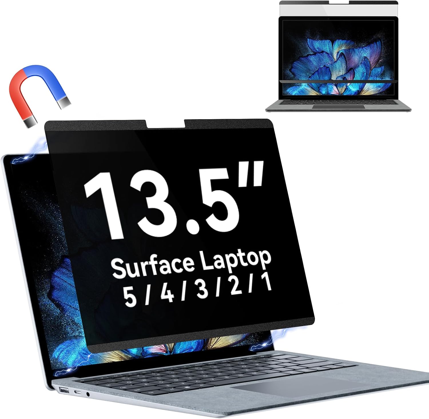 Magnetic Privacy Filter Compatible with 13.5 Inch Surface Laptop 5/4/3/2/1, Removable Anti-Glare Blue Light Laptop Privacy Screen Black Security Private