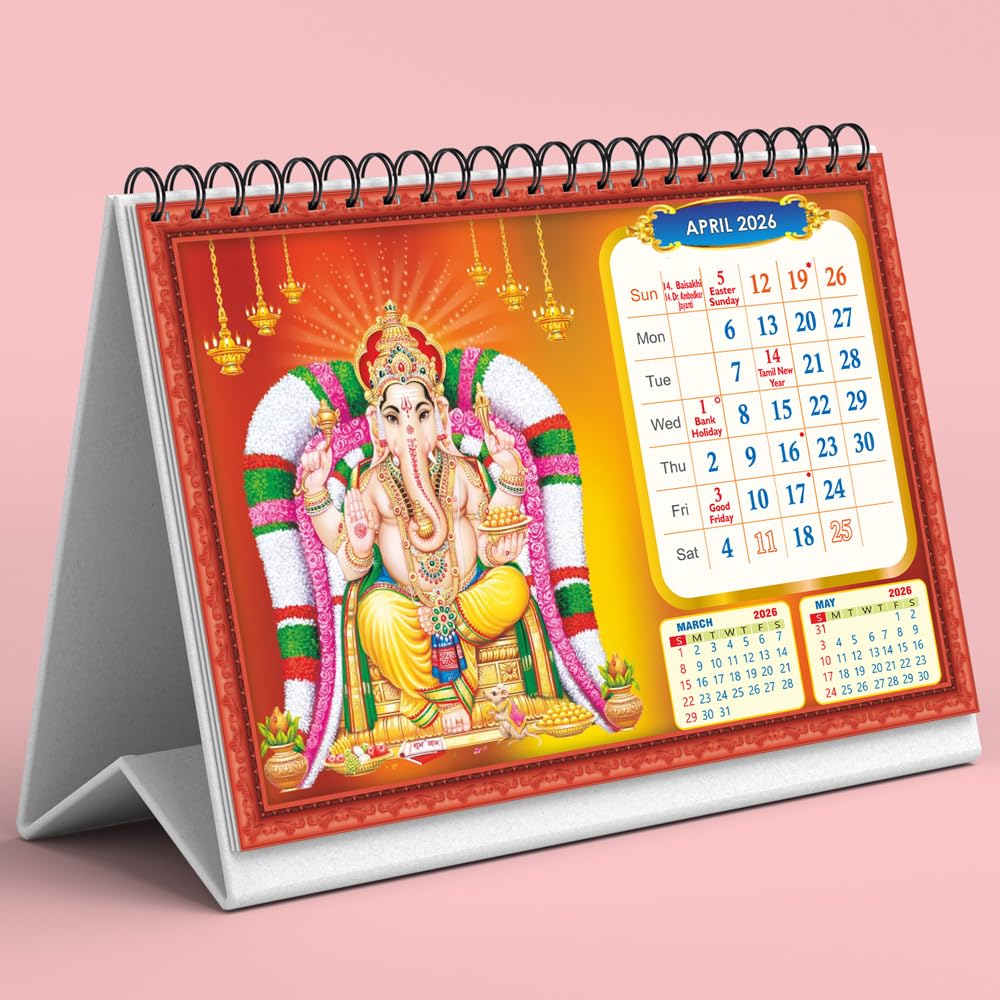 All Gods Desk Calendar 2027(April 2026 to March 2027) (B5 10x8") Stand Up table Calendar, HD Hindu gods month wise table Calendar, Back side planner 12 month with habit Tracker & Scheduler-image-18
