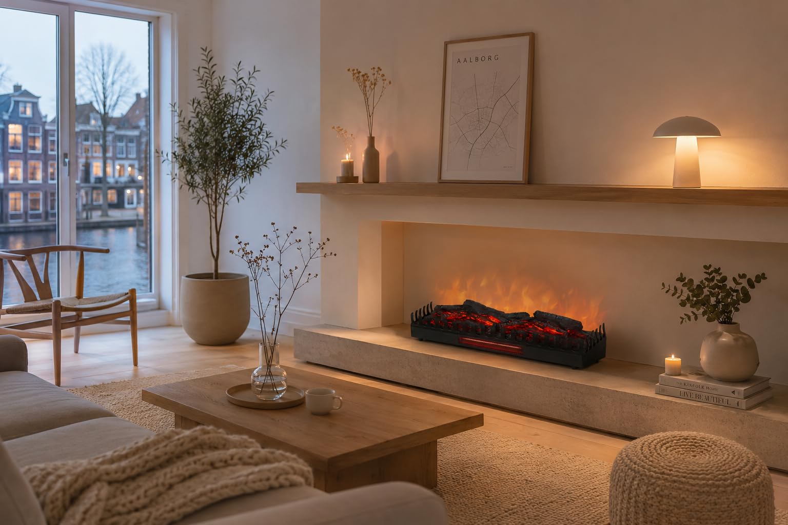 CHEMIN'ARTE Camino elettrico con Effetto Fiamma 3XL - Legno Sintetico - 110 x 23 x 24 cm - Fuoco Elettrico - Riscalmento 2000W