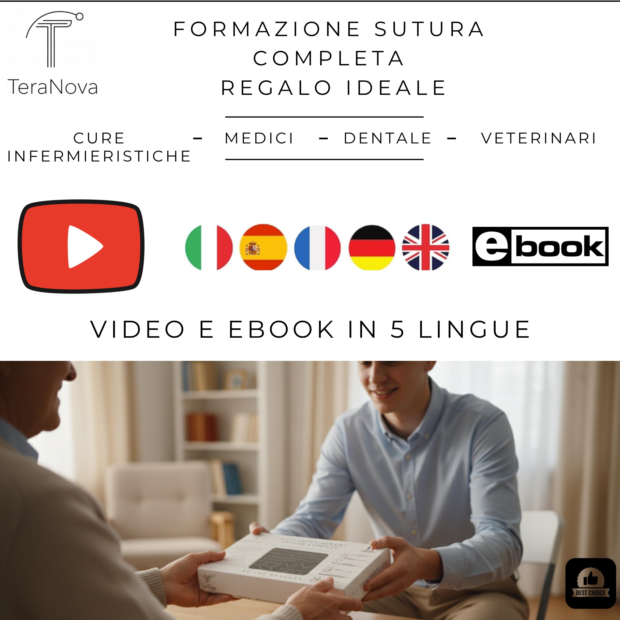 Kit di Sutura Completo 33 Pezzi per Studenti di Medicina, Infermieristica e Veterinaria – Cuscinetto Silicone 3 Strati con 14 Ferite, 6 Strumenti, 24 Fili (4 Tipi), 3 Lame, Ebook e Corso Video